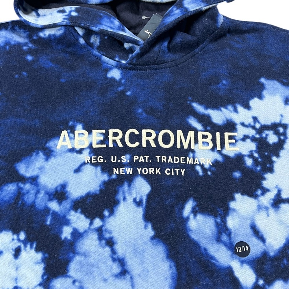 Abercrombie Kids Blue Tie Dye Hoodie Pullover Logo Sweatshirt Size 13/14 NWT - Picture 4 of 9